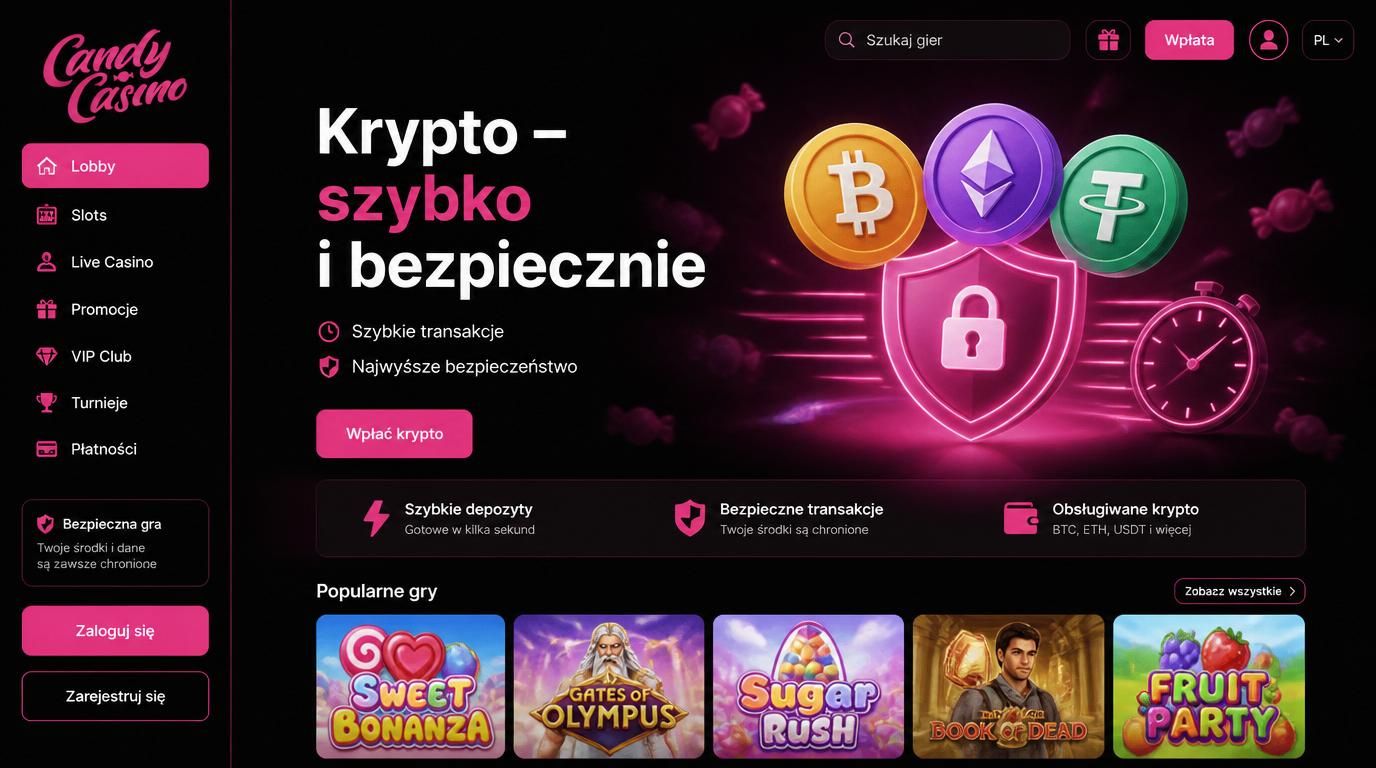 Symbole kryptowalut nad interfejsem kasyna z tarczą bezpieczeństwa