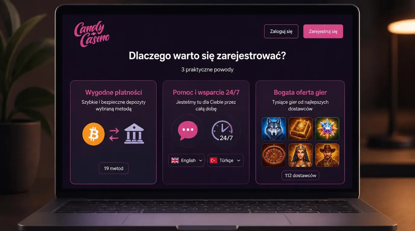Ekran kasyna z metodami płatności, czatem na żywo i katalogiem gier